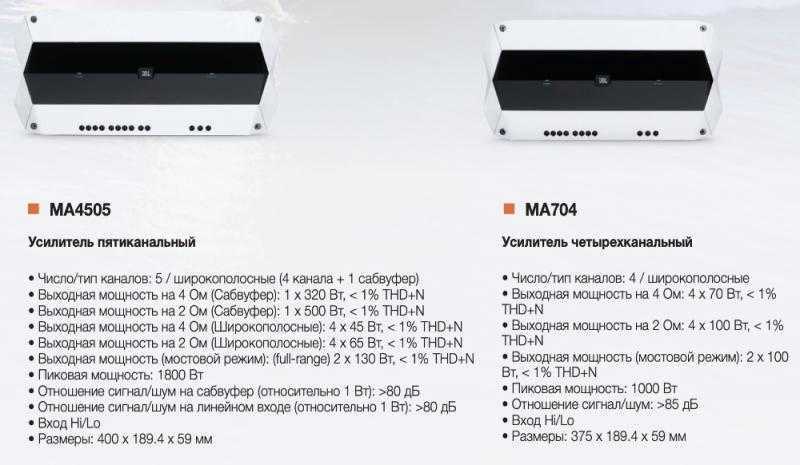 Морские усилители JBL 4-канальный и 5-канальный усилители JBL MA4505 и JBL MA704 